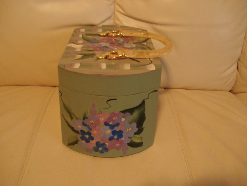 Hand painted wooden purse with Hydrangea bouquet image 2