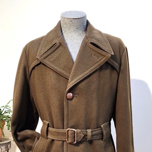 Vintage  &#39;50&#39;s-&#39;60&#39;s Brown Wool &quot;Great Western&quot; Belted Coat - Cowboy-Style 3/4 Length Lined Wool Jacket w/Matching Belt - sz 38