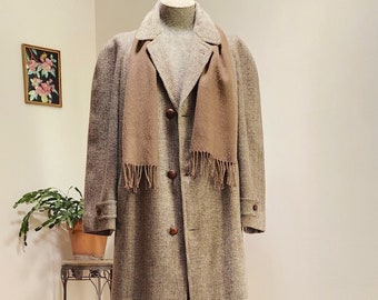 AUTHENTIC Vintage '50s-'60s HARRIS TWEED Man's Scottish Wool Coat w/Raglan Sleeves - Long   Wool Harris Tweed Overcoat sz L