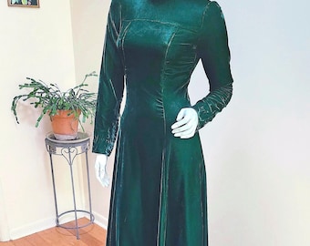 Vestido largo de terciopelo verde bosque estilo años 70 - Vestido tubo para gótico, cosplay, LARP, SCA, disfraces teatrales, talla S