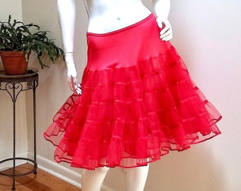 Vintage 5 Tier 2 Layer RED Crinoline BY Malco Modes - 5 Tier Burlesque Lipstick Red Petticoat Slip  sz M