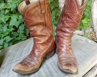 Vintage Distressed DAN POST Cowboy Boots  - Brown Leather Western Boots Man's Western Boots size 8