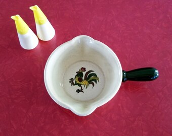 Vintage METLOX PoppyTrail Rooster Gravy Bowl - Mid Century Poppy Trail Rooster Spouted Serving Dish Made In Calif. USA