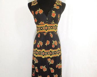 Vestido largo vintage estilo mod de los años 70 de CIRELLE California con cintura imperio - Vestido sexy Kon Tiki