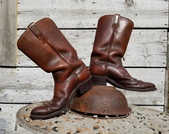 Vintage Black Label Tony Lama Cowboy Boots  - Brown Leather Tony Lama Western Boots Man's size 9D