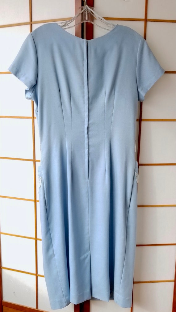 RARE Vintage '50's Sky Blue Linen Sheath Dress w/… - image 7