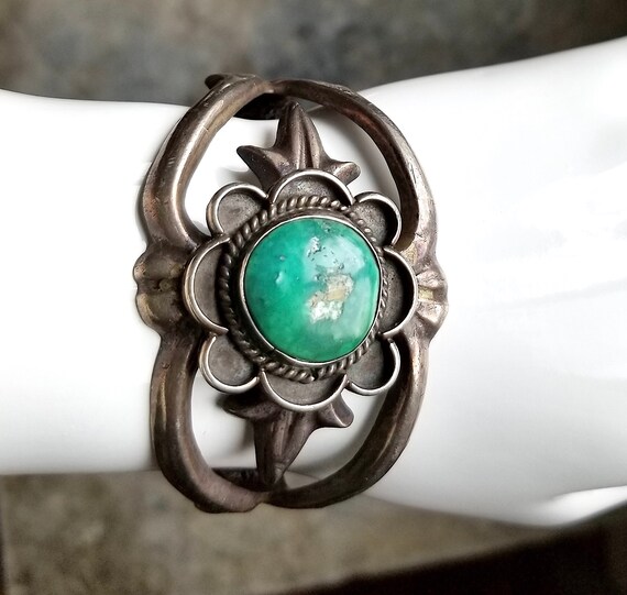 Vintage '40's-50's Sterling Silver & Turquoise Cu… - image 2