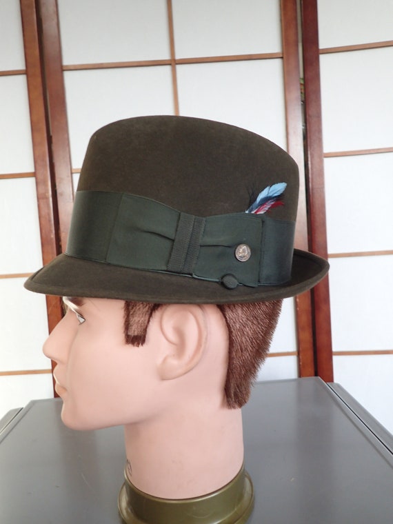 Vintage "CHAMPS" Brown Felt Trilby/Fedora Hat w/"… - image 4