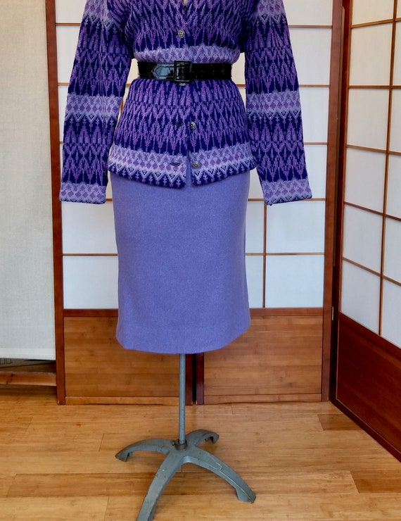 Vintage 1950's Lilac Purple Wool Pencil Skirt In … - image 5