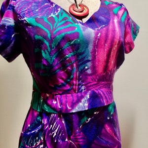 RARE Vintage &#39;60&#39;s-&#39;70&#39;s &quot;GVH Hawaii Print&quot; Tiki Barkcloth Hawaiian Maxi Dress - Coastal Grandma Muumuu Sheath Dress