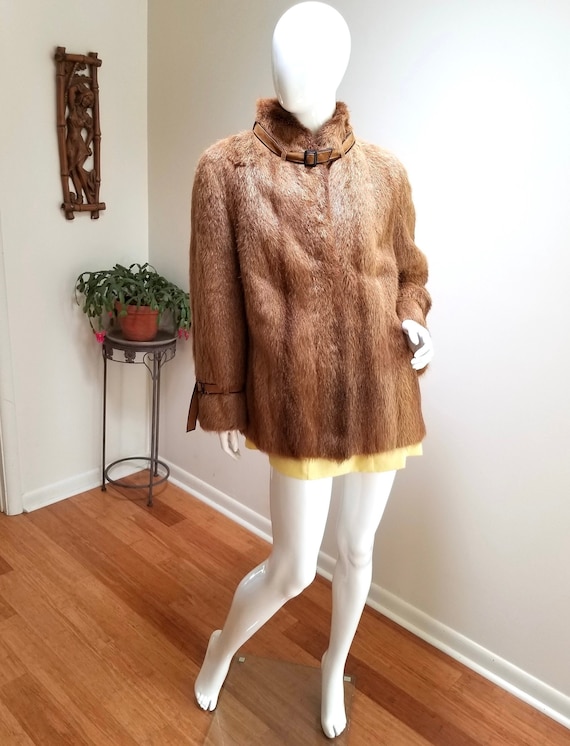 Vintage '60s MOD Fur Coat - Reddish-Brown Fur Jac… - image 1