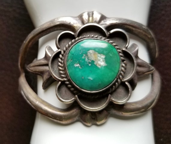 Vintage '40's-50's Sterling Silver & Turquoise Cuff Bracelet
