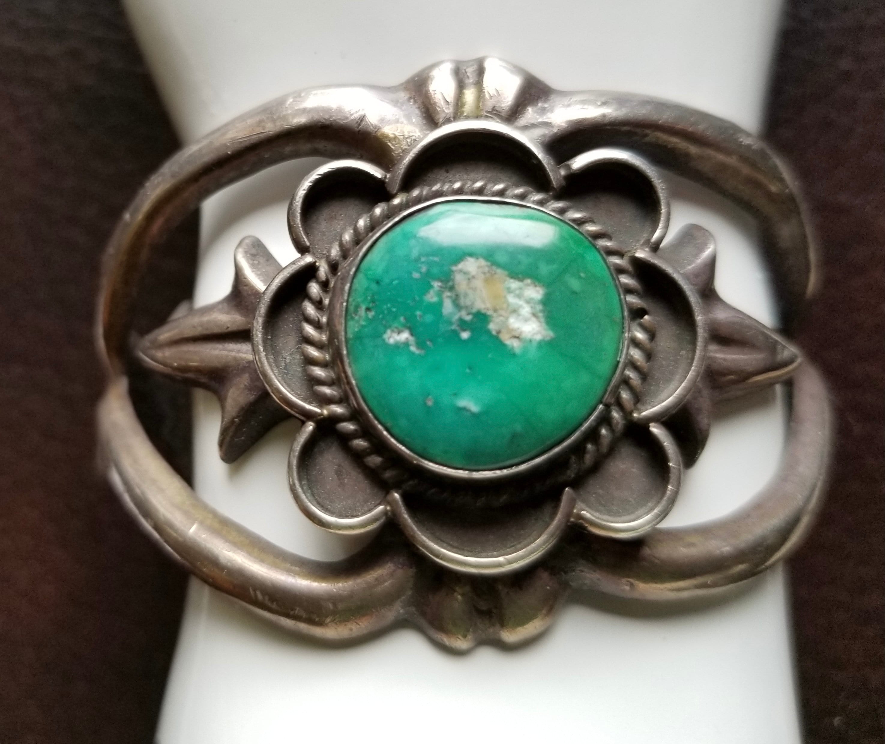 Vintage '40's-50's Sterling Silver & Turquoise Cuff Bracelet