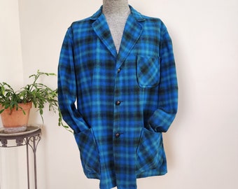 Authentic Vintage 1950's Pendleton Wool  '49ers Jacket - Blue, Green and Black Plaid -Size L