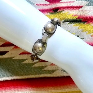 Vintage Sterling Silver Link Statement Bracelet - Modernist Stamped Sterling Bracelet Original Patina Intact