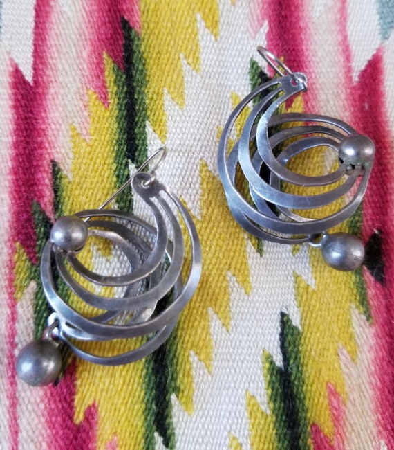 Vintage Sterling Silver Atomic Spiral Earrings - … - image 5