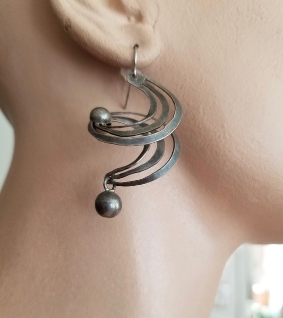 Vintage Sterling Silver Atomic Spiral Earrings - … - image 2