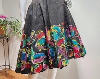 RARE Vintage Novelty Black Cactus Cloth Sequined Circle Skirt   sz SM
