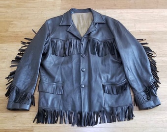 Vintage '70's Fringed Brown Leather Jacket - Western Fine Garment Leather Fringe Jacket sz LG - XL