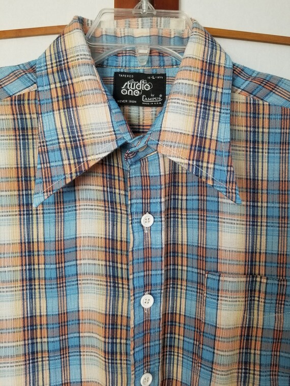 Vintage '70's "Studio One" Mens Plaid Gauze Shirt… - image 5