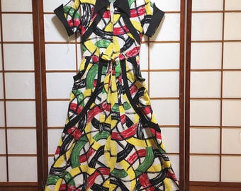 RARE Vintage Hollywood Regency "MORGIN" Swirling Lounge Robe w/Dramatic Colors in Abstract Pattern
