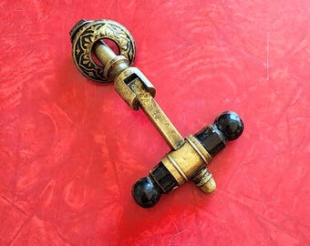 Vintage Antique 1890's Victorian EastLake Swiveling Drawer Pull - Brass and Wood Handle