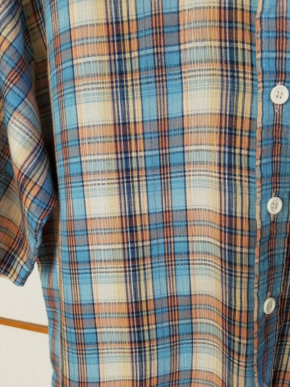 Vintage '70's "Studio One" Mens Plaid Gauze Shirt… - image 6