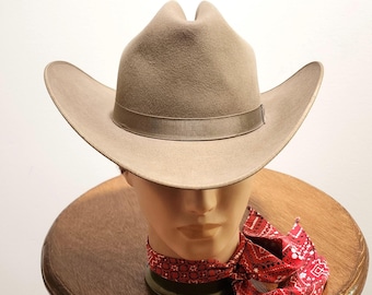Rare Vintage 3X &quot;Ranchcraft&quot; Pinchfront Cowboy Hat - Buff 3X Felt Western Hat       Size 7 3/8