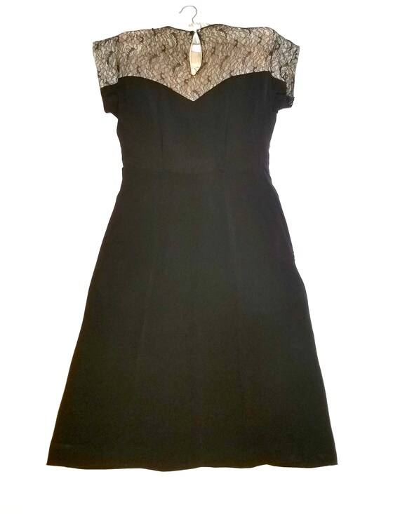 RARE Vintage '40's Beaded Black Rayon Crepe Dress… - image 4