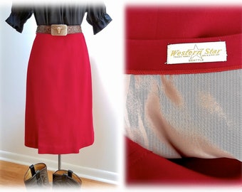 Vintage '50's Garnet Red "Western Star" Wool Pencil Skirt w/Kick Pleats Sexy Sheath Skirt