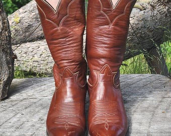 Botas vaqueras vintage para mujer Tony Lama de cuero marrón tostado, talla 8 1/2 D