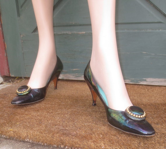 Vintage 1960's Iridescent Purple Patent Leather "… - image 3