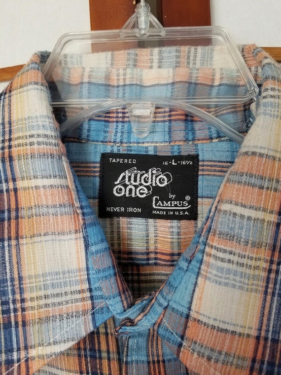 Vintage '70's "Studio One" Mens Plaid Gauze Shirt… - image 3