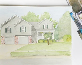 Retrato personalizado de una casa en acuarela – Regalo de inauguración, regalo para agentes inmobiliarios, primera vivienda