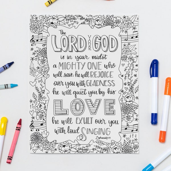 Zephaniah 3:17 Coloring Page - PDF Digital Download