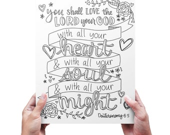 Love the Lord Your God with All Your Heart - Deuteronomy 6:5 Coloring Page Digital Download