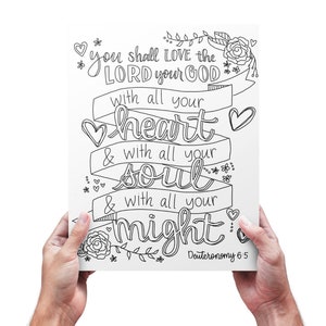Love the Lord Your God with All Your Heart Deuteronomy 6:5 Coloring Page Digital Download Printable Sunday School Coloring Page