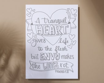 Un coeur tranquille donne la vie - Proverbes 14 h 30 à colorier en téléchargement numérique