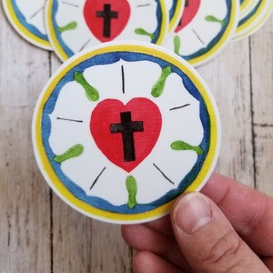 Luther's Rose - Vinyl Sticker, Christian Sticker, Pastor Appreciation, Bible Verse Sticker, Jesus Sticker, Faith Sticker, Lutheran Art