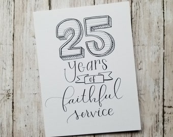 Carte de 25 ans de fidèles services : reconnaissance du pasteur, retraite