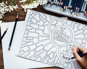 I Will Give Thanks with My Whole Heart - Psalm 9:1 Coloring Page