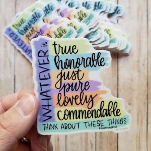 Christian Vinyl Sticker Scripture Art Sunday School Gift Christian Sticker Philippians 4:8  Bible Verse Sticker Jesus Faith Sticker