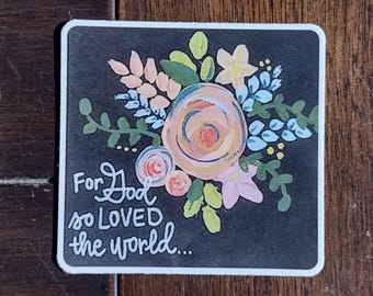 Porque de tal manera amó Dios al mundo, calcomanía de vinilo floral, calcomanía cristiana impermeable, regalo para pastor, maestro de escuela dominical