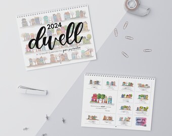 Dwell 2024 Wall Calendar - Christian calendar, Bible verse monthly calendar, original scripture illustrations