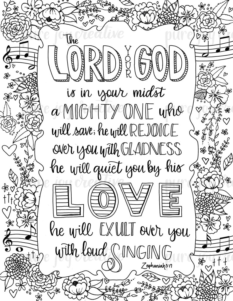 Zephaniah 3:17 Coloring Page PDF Digital Download image 3