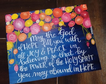 Que el Dios de la Esperanza te llene de alegría Romanos 15:13 Impresión de Bellas Artes Reproducción de Obras de Arte Cristianas, Regalo de Confirmación, Dios es bueno siempre