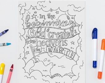 In the Beginning God Created Heavens and Earth - Genesis 1:1 Printable Coloring Page