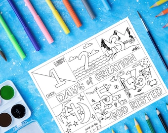 Days of Creation Coloring Page: Genesis Bible Verse Art (Digital Download)