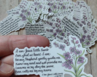 Pegatina de vinilo con verso de himno de flor del mes de nacimiento de julio, calcomanía impermeable cristiana de espuela de caballero, verso de himno "Soy Jesús, corderito"