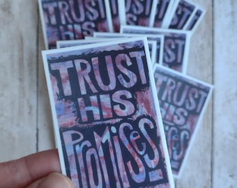 Adhesivo de vinilo con el lema «Confía en sus promesas», adhesivo cristiano impermeable con versículo bíblico.